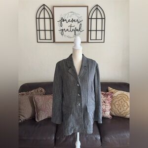 J.Jill Stretch Long Line Knit Blazer Jacket Size M Black Marl Herringbone
